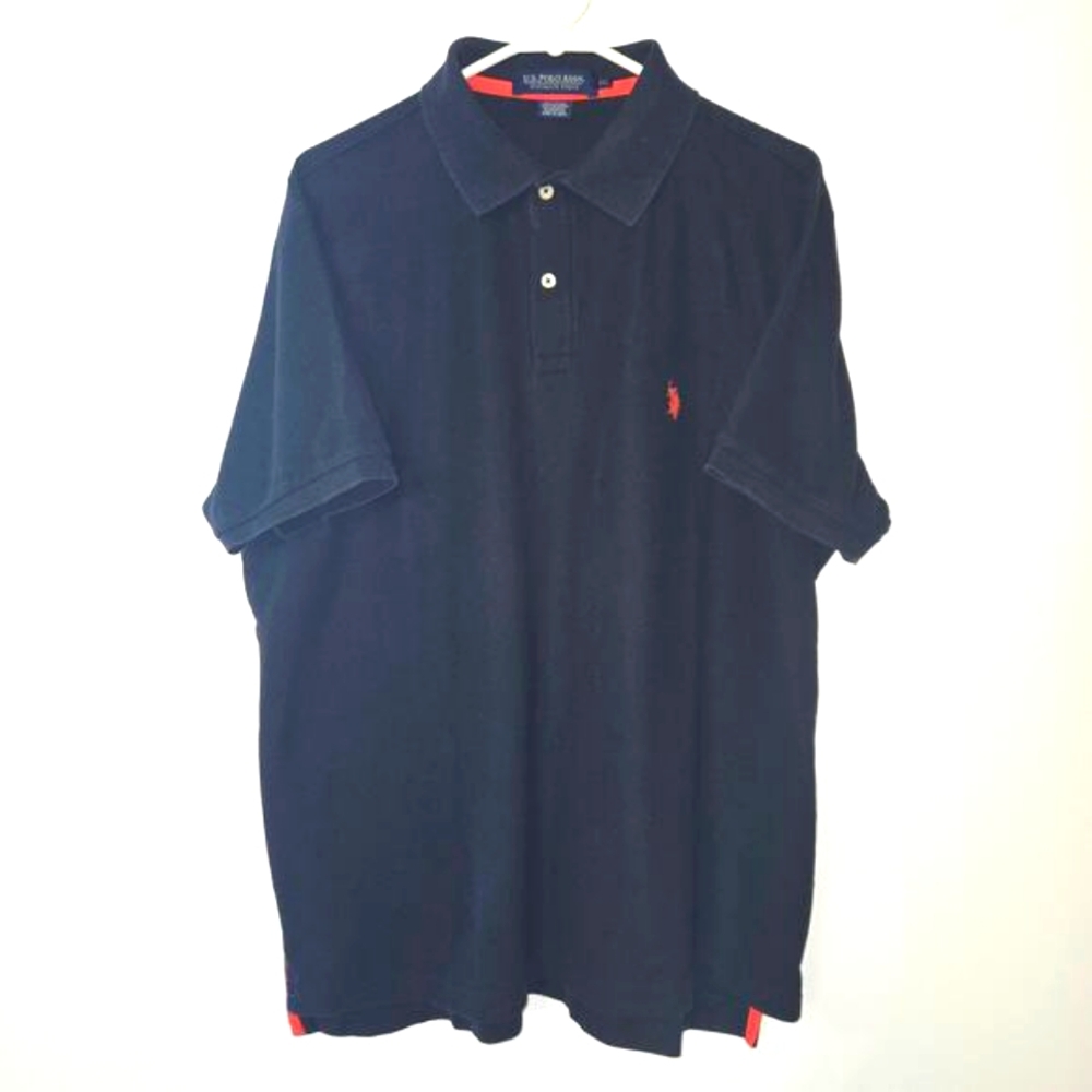 US Polo Assn. Polo Shirt Men's 2XL Blue/Orange Short Sleeve Dark Navy